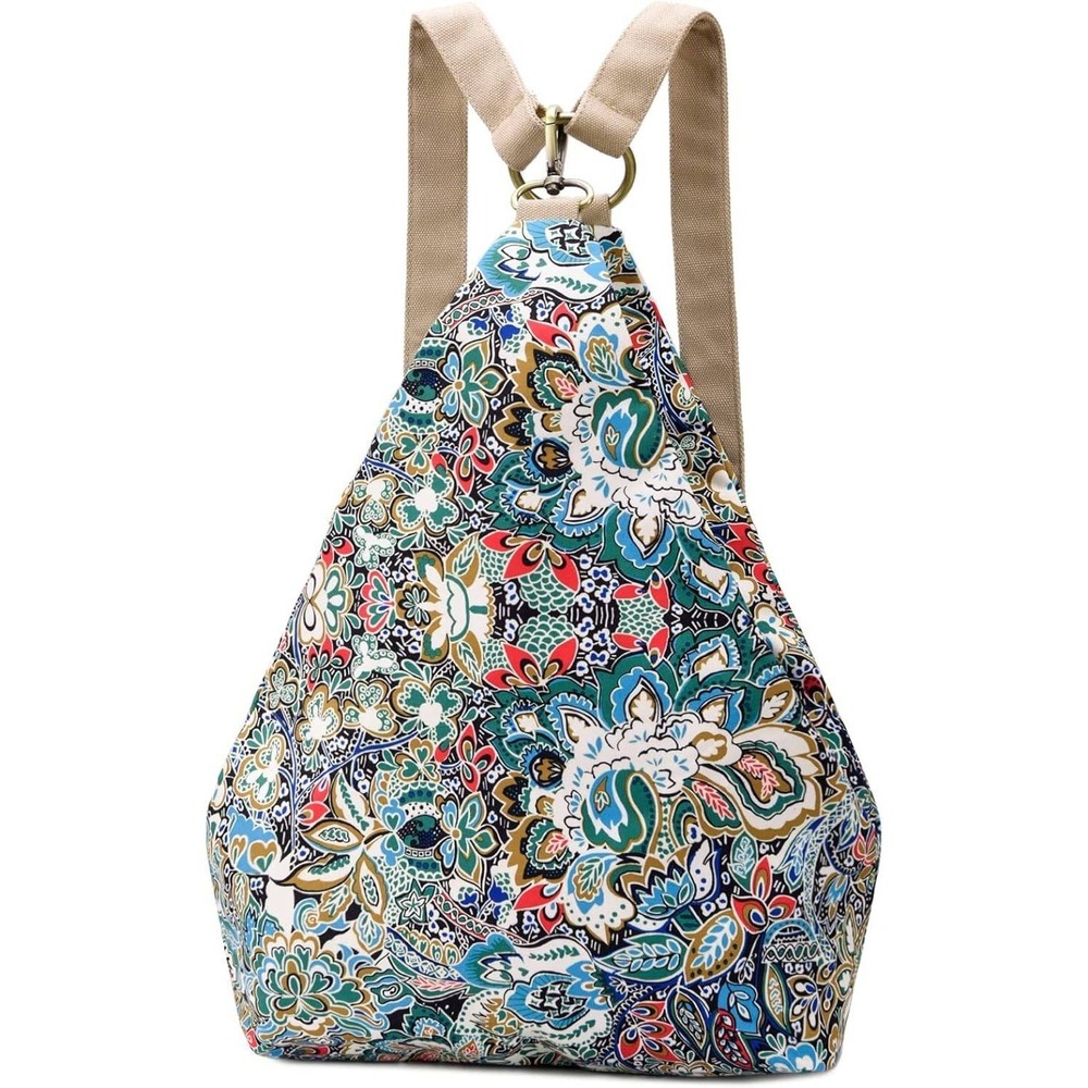 Black Butterfly Paisley Canvas Teardrop Backpack Sling Bag Adjustable Straps